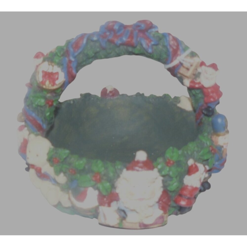 Hand-Painted Christmas-Themed Resin Basket Santa & Holiday Figures Vintage 5-in